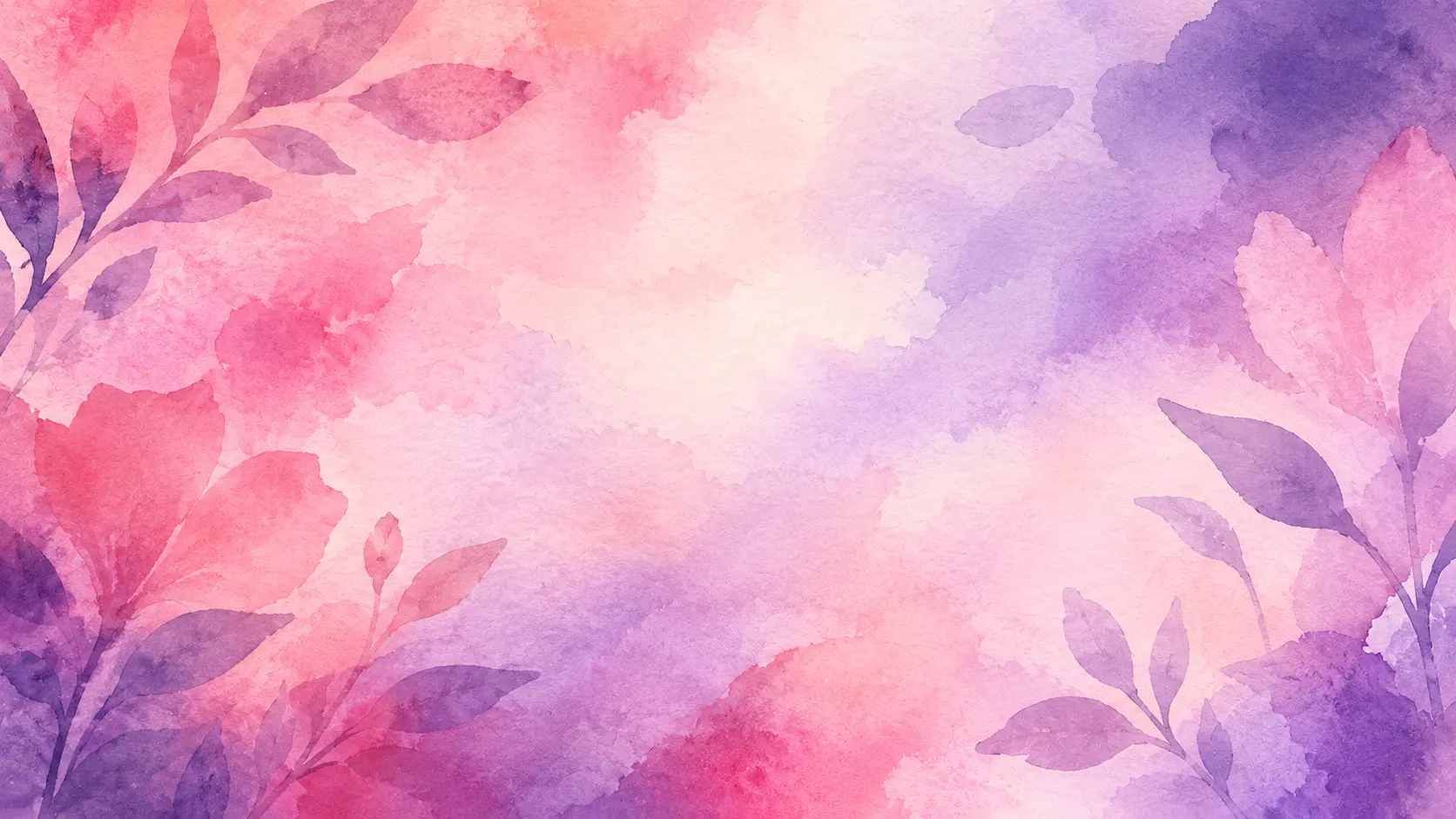 Ilustración abstracta en acuarela con hojas en tonos rosa y violeta